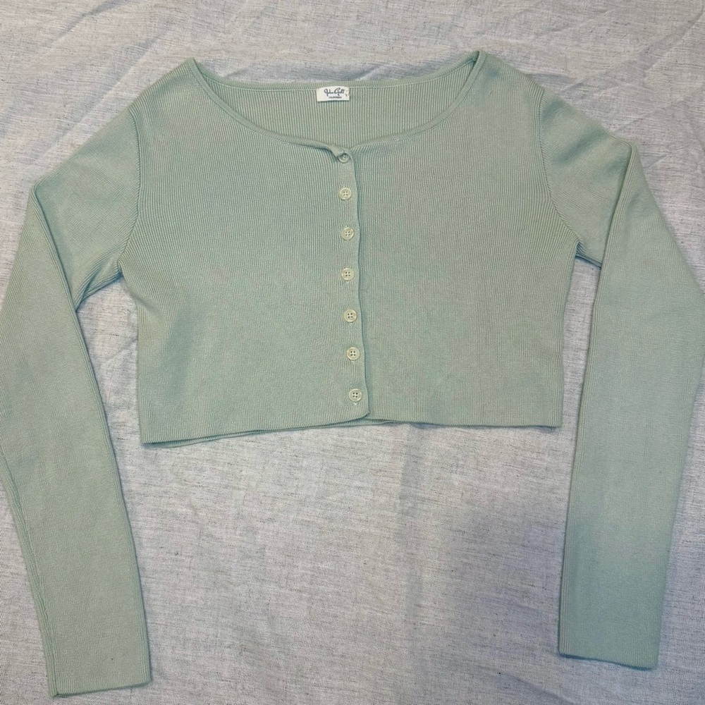Sage green button up top from Brandy Melville